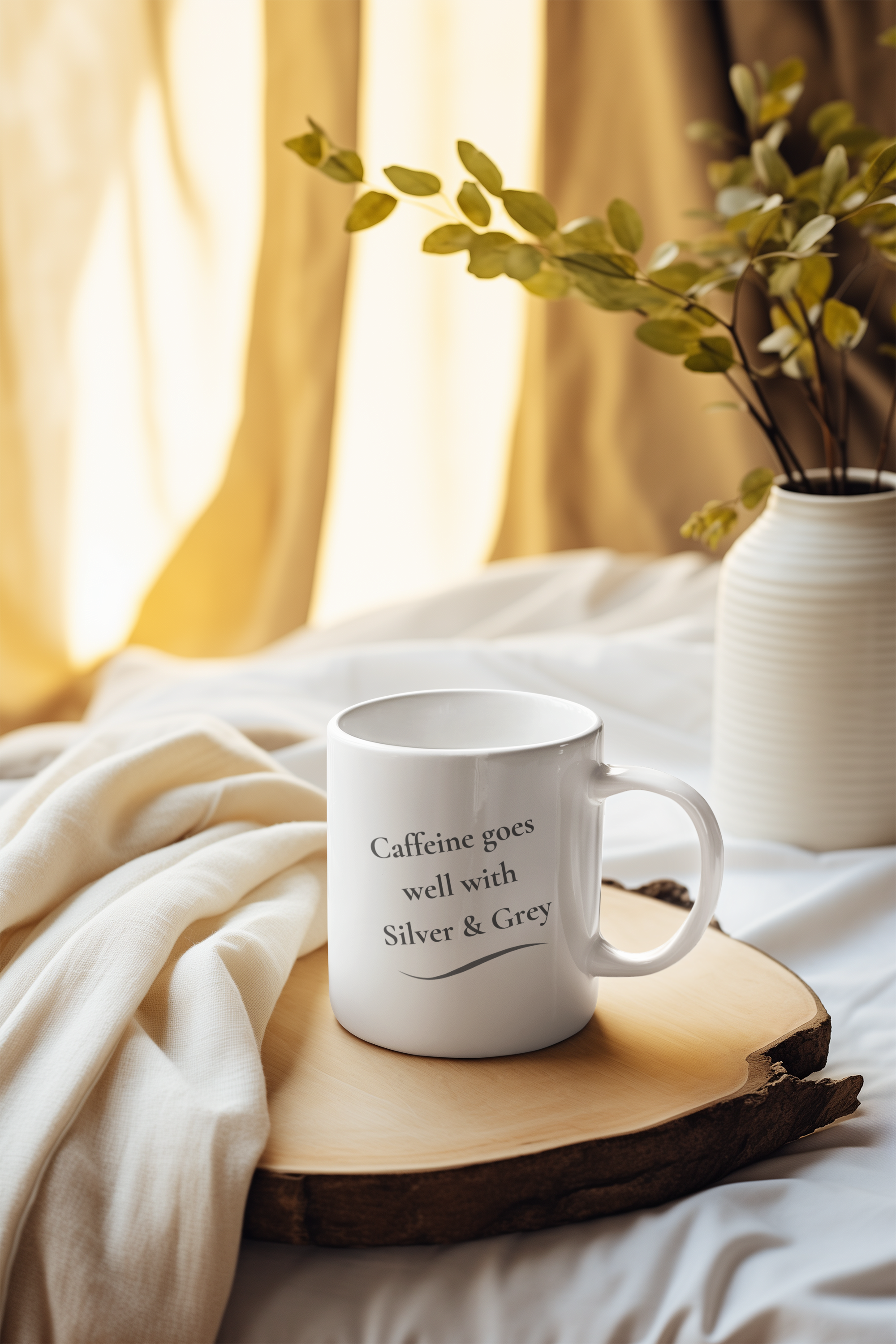 Coffee Mug - "Caffeine Goes Well With Silver & Grey  (11oz, 15oz)